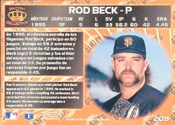 1996 Pacific Crown Collection #209 Rod Beck Back