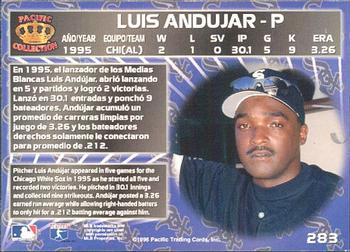 1996 Pacific Crown Collection #283 Luis Andujar Back
