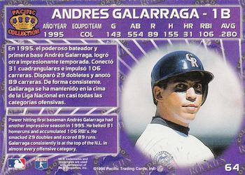 1996 Pacific Crown Collection #64 Andres Galarraga Back