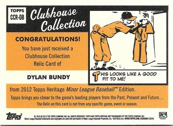 2012 Topps Heritage Minor League - Clubhouse Collection Relics #CCR-DB Dylan Bundy Back