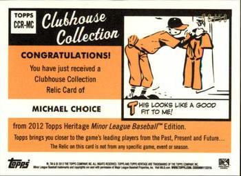 2012 Topps Heritage Minor League - Clubhouse Collection Relics Black #CCR-MC Michael Choice Back