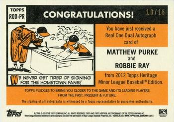 2012 Topps Heritage Minor League - Real One Autographs Dual #ROD-PR Matthew Purke / Robbie Ray Back