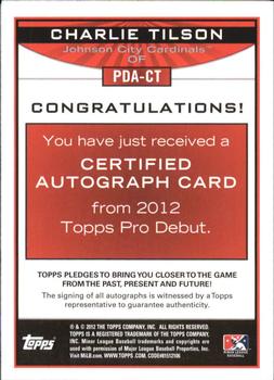 2012 Topps Pro Debut - Autographs #PDA-CT Charlie Tilson Back