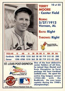 1992 Pacific McDonald's St. Louis Cardinals #10 Terry Moore Back