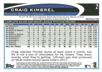 2012 Topps Chrome - Orange Refractors #2 Craig Kimbrel Back
