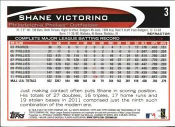 2012 Topps Chrome - Orange Refractors #3 Shane Victorino Back
