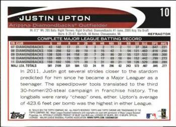 2012 Topps Chrome - Orange Refractors #10 Justin Upton Back
