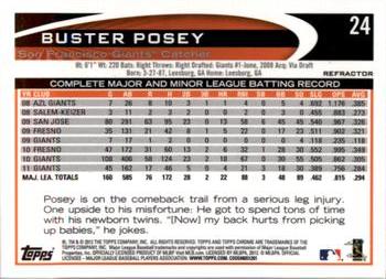 2012 Topps Chrome - Orange Refractors #24 Buster Posey Back