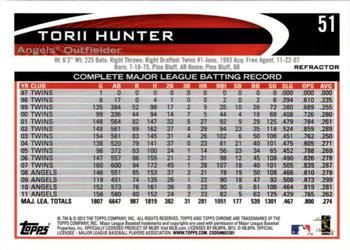 2012 Topps Chrome - Orange Refractors #51 Torii Hunter Back