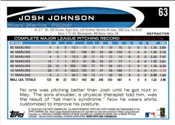 2012 Topps Chrome - Orange Refractors #63 Josh Johnson Back