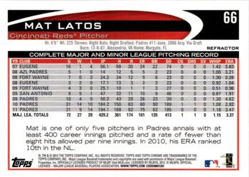 2012 Topps Chrome - Orange Refractors #66 Mat Latos Back