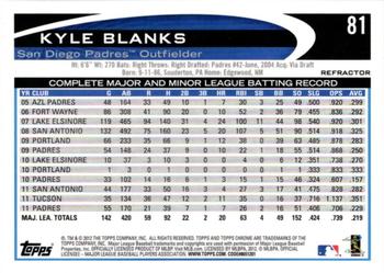 2012 Topps Chrome - Orange Refractors #81 Kyle Blanks Back