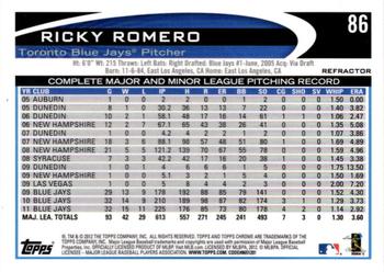 2012 Topps Chrome - Orange Refractors #86 Ricky Romero Back
