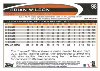 2012 Topps Chrome - Orange Refractors #98 Brian Wilson Back