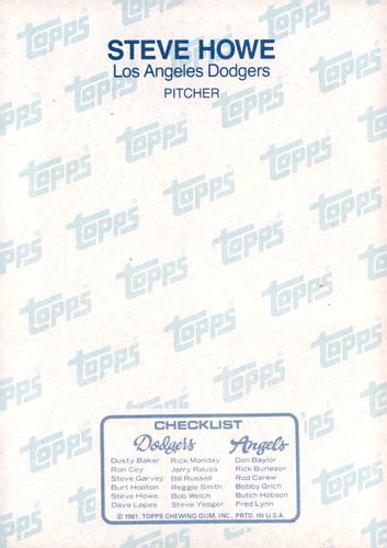 1981 Topps Home Team Photos Los Angeles Dodgers / California Angels #NNO Steve Howe Back