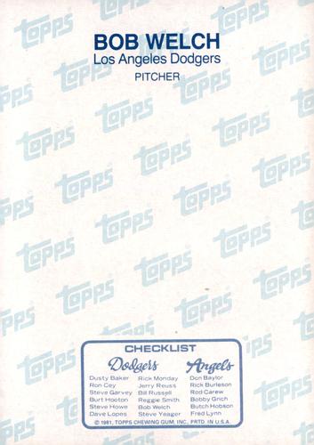 1981 Topps Home Team Photos Los Angeles Dodgers / California Angels #NNO Bob Welch Back