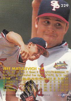 1996 Fleer Excel #229 Jeff Matulevich Back