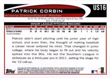 2012 Topps Update #US16 Patrick Corbin Back