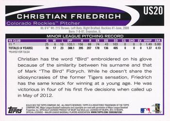 2012 Topps Update #US20 Christian Friedrich Back