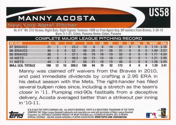 2012 Topps Update #US58 Manny Acosta Back
