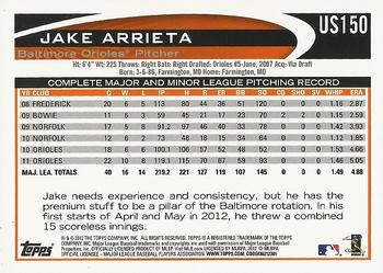 2012 Topps Update #US150 Jake Arrieta Back