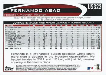 2012 Topps Update #US323 Fernando Abad Back