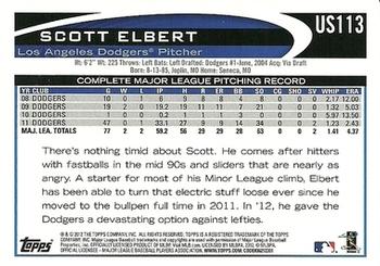 2012 Topps Update #US113 Scott Elbert Back
