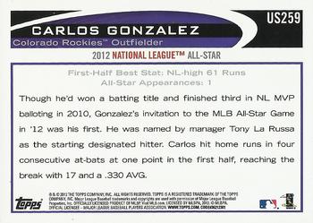 2012 Topps Update #US259 Carlos Gonzalez Back