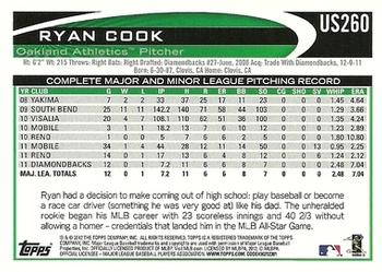2012 Topps Update #US260 Ryan Cook Back
