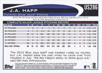 2012 Topps Update #US286 J.A. Happ Back