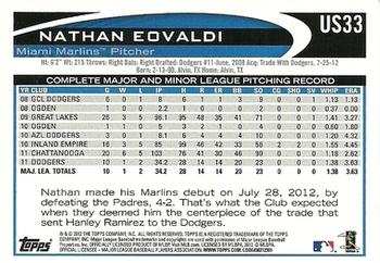 2012 Topps Update #US33 Nathan Eovaldi Back