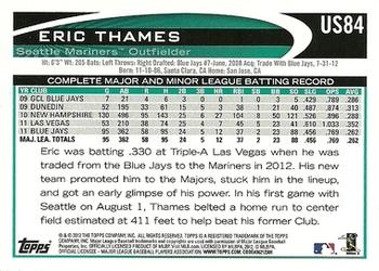 2012 Topps Update #US84 Eric Thames Back