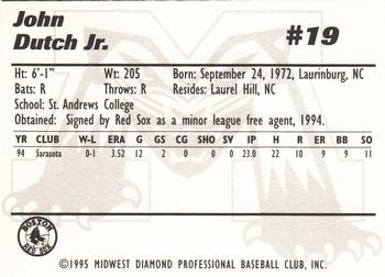 1995 Michigan Battle Cats #10 John Dutch Jr. Back