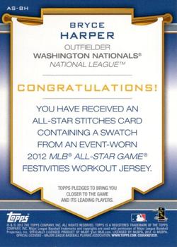 2012 Topps Update - All-Star Stitches #AS-BH Bryce Harper Back