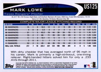 2012 Topps Update - Gold #US125 Mark Lowe Back