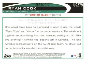 2012 Topps Update - Gold #US279 Ryan Cook Back