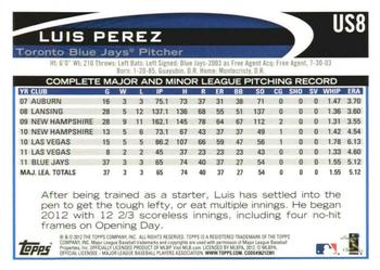 2012 Topps Update - Gold Sparkle #US8 Luis Perez Back
