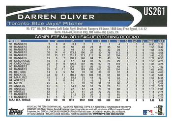 2012 Topps Update - Walmart Blue Border #US261 Darren Oliver Back