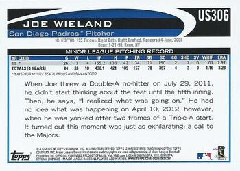 2012 Topps Update - Walmart Blue Border #US306 Joe Wieland Back