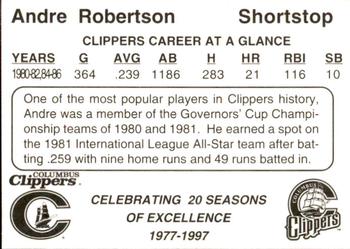 1997 Columbus Clippers 20th Anniversary #26 Andre Robertson Back