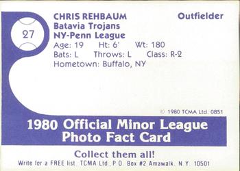 1980 TCMA Batavia Trojans #27 Chris Rehbaum Back