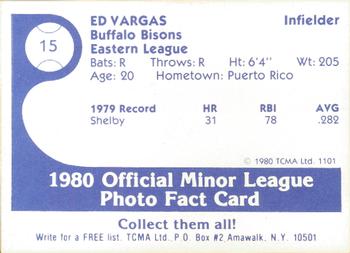 1980 TCMA Buffalo Bisons #15 Ed Vargas Back