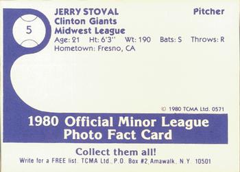 1980 TCMA Clinton Giants #5 Jerry Stovall Back