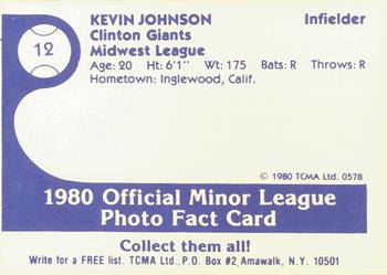 1980 TCMA Clinton Giants #12 Kevin Johnson Back