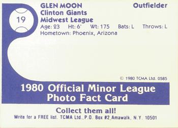 1980 TCMA Clinton Giants #19 Glen Moon Back