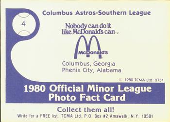 1980 TCMA Columbus Astros #4 Stan Leland Back