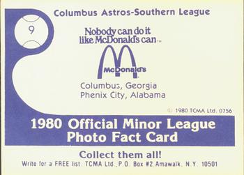 1980 TCMA Columbus Astros #9 Doug Stokke Back