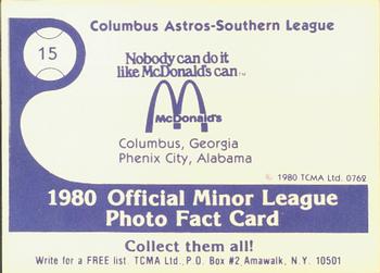 1980 TCMA Columbus Astros #15 Reggie Waller Back