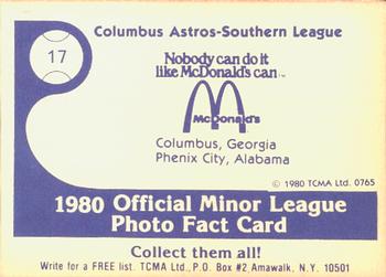 1980 TCMA Columbus Astros #17 Scott Loucks Back