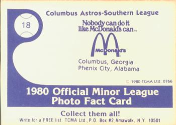 1980 TCMA Columbus Astros #18 Keith Bodie Back